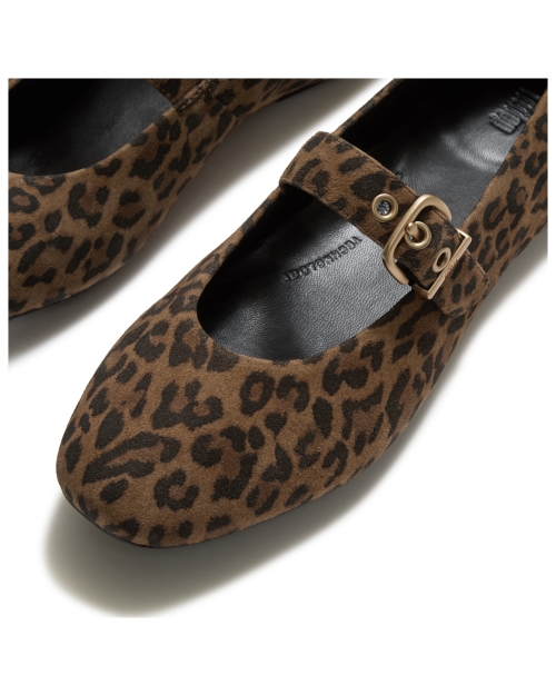 Delicato Suede Leopard Mary Janes Tan/Black