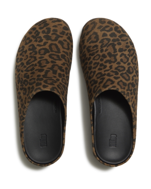 Shuv Suede Leopard Mules Tan/Black