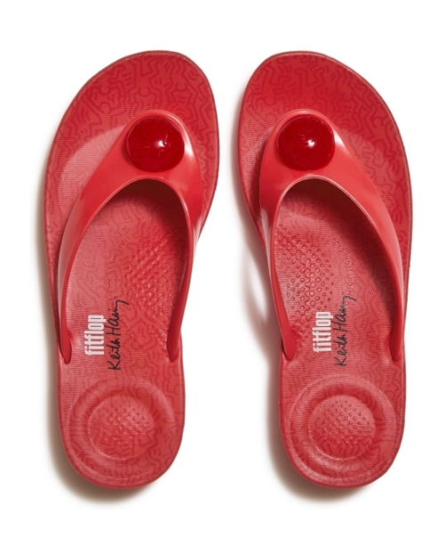 Fitflop X Keith Haring Iqushion Button Flip-Flops Signal Red