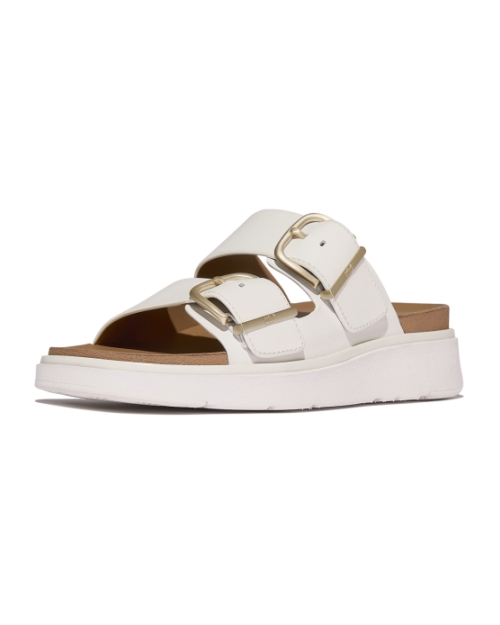 Gen-FF Buckle Two-Bar Leather Slides Urban White