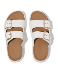 Gen-FF Buckle Two-Bar Leather Slides Urban White