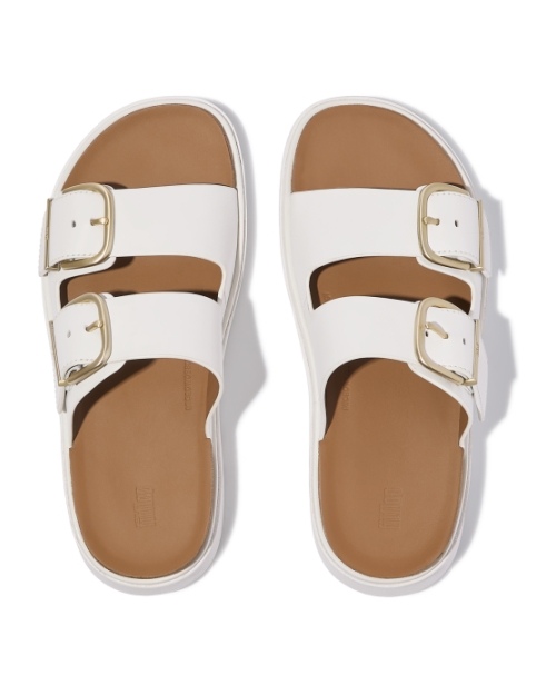 Gen-FF Buckle Two-Bar Leather Slides Urban White