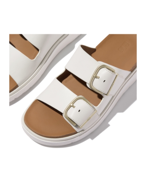 Gen-FF Buckle Two-Bar Leather Slides Urban White