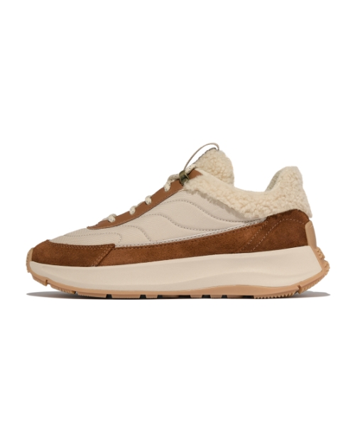 F-Mode Flow Shearling-Mix Sneakers Deep Tan/Camel Mix