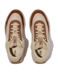 F-Mode Flow Shearling-Mix Sneakers Deep Tan/Camel Mix