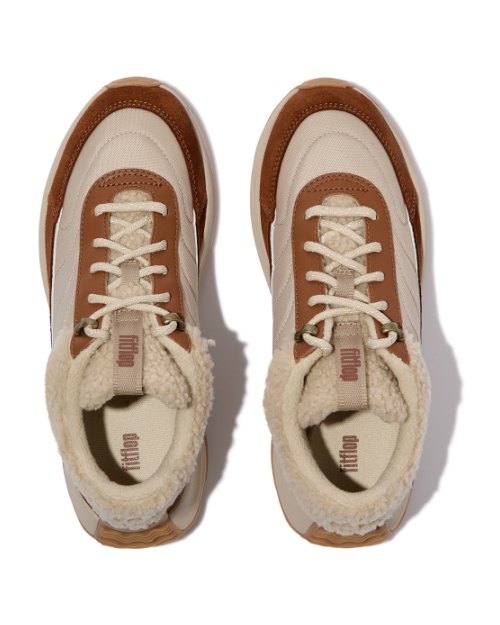 F-Mode Flow Shearling-Mix Sneakers Deep Tan/Camel Mix