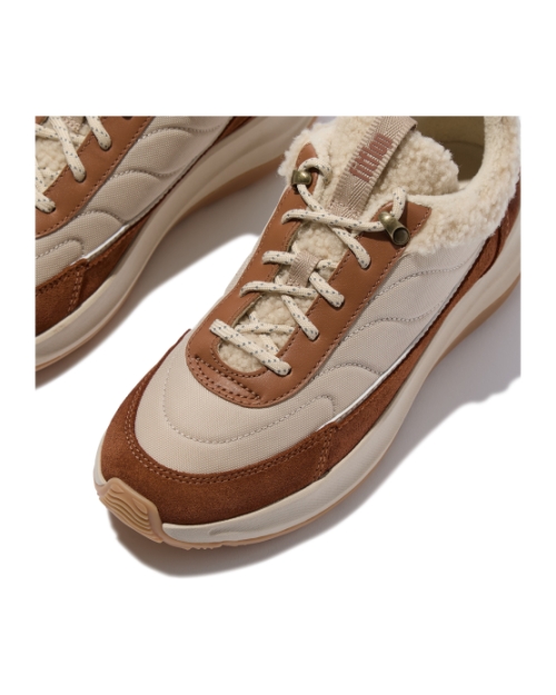 F-Mode Flow Shearling-Mix Sneakers Deep Tan/Camel Mix