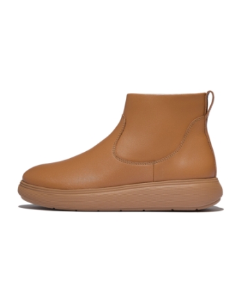 FitFlop IQ-Comff Leather Zip Ankle Boots Desert Tan