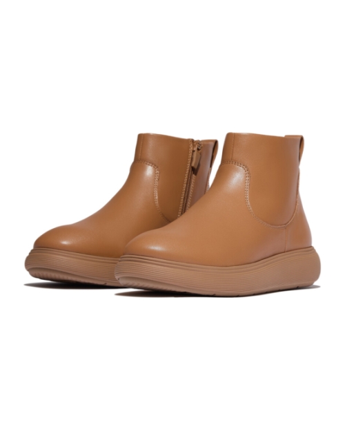 IQ-Comff Leather Zip Ankle Boots Desert Tan