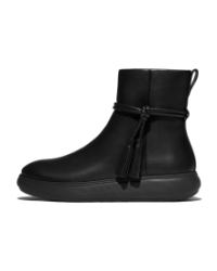 IQ-Comff Tassel Leather Short Boots All Black