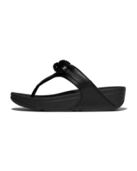 Lulu Beaded-Chain Leather Toe-Post Sandals Black