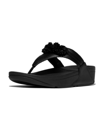 FitFlop Lulu Beaded-Chain Leather Toe-Post Sandals Black