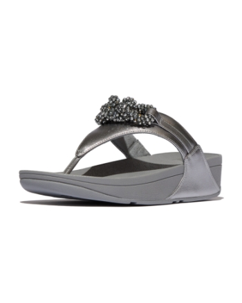 FitFlop Lulu Beaded-Chain Leather Toe-Post Sandals Silvereen