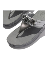 Lulu Beaded-Chain Leather Toe-Post Sandals Silvereen