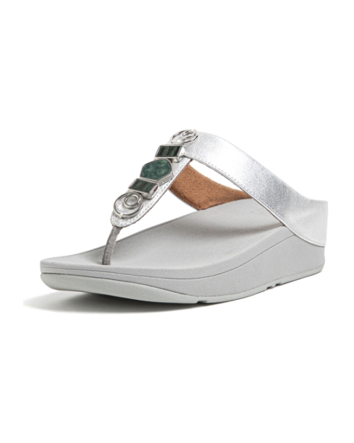Fino Stone Trim Toe-Post Sandals Silver