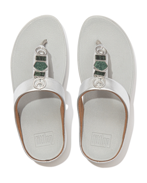 Fino Stone Trim Toe-Post Sandals Silver