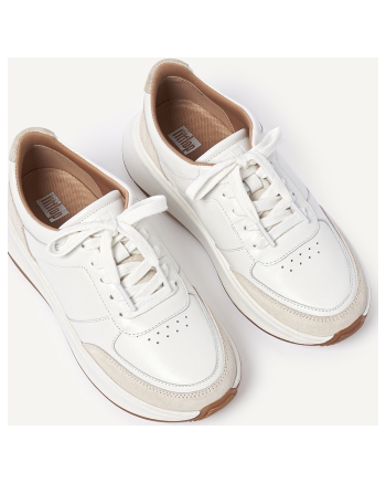 FitFlop F-Mode Leather/Suede Flatform Sneakers Urban White