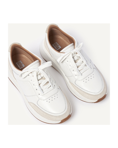 F-Mode Leather/Suede Flatform Sneakers Urban White