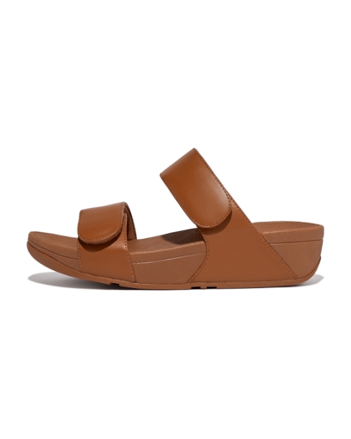 Lulu Adjustable Leather Slides Light Tan