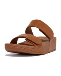 Lulu Adjustable Leather Slides Light Tan