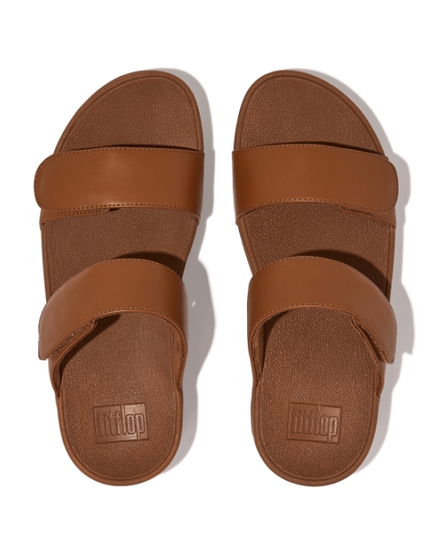 Lulu Adjustable Leather Slides Light Tan