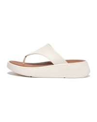 F-Mode Leather Flatform Toe-Post Sandals Cream
