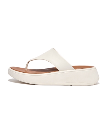 FitFlop F-Mode Leather Flatform Toe-Post Sandals Cream