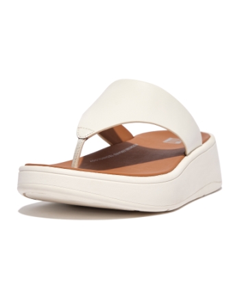 FitFlop F-Mode Leather Flatform Toe-Post Sandals Cream