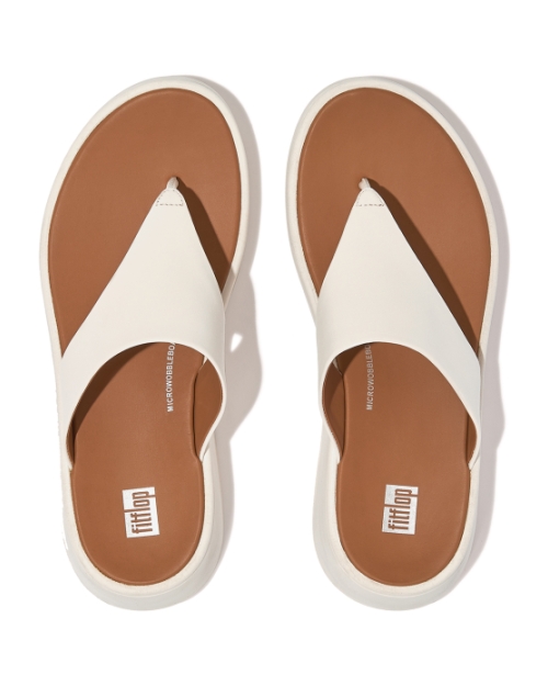 F-Mode Leather Flatform Toe-Post Sandals Cream