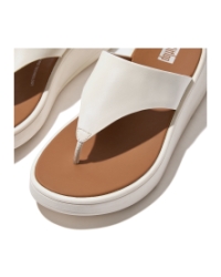 F-Mode Leather Flatform Toe-Post Sandals Cream