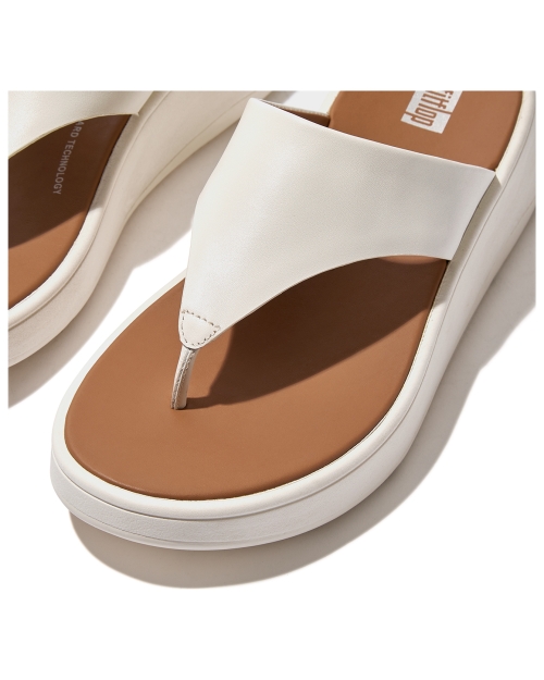 F-Mode Leather Flatform Toe-Post Sandals Cream