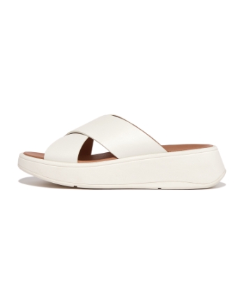 FitFlop F-Mode Leather Flatform Cross Slides Cream