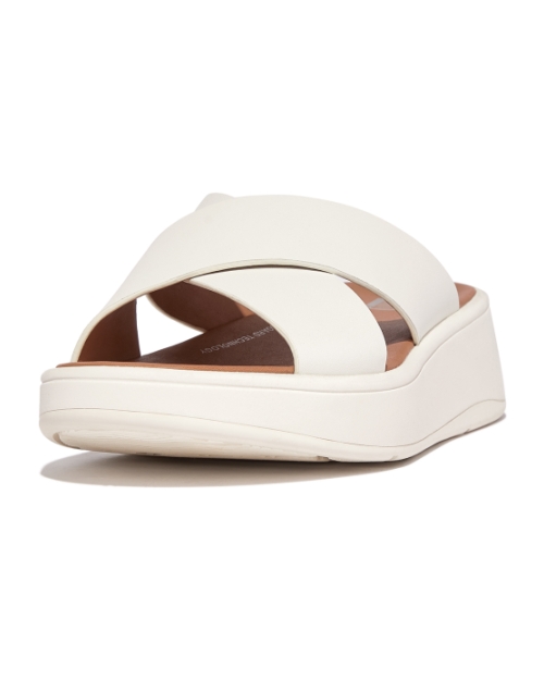 F-Mode Leather Flatform Cross Slides Cream