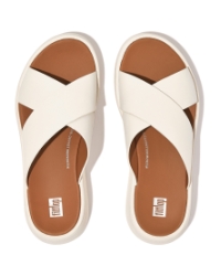 F-Mode Leather Flatform Cross Slides Cream