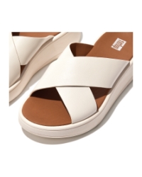 F-Mode Leather Flatform Cross Slides Cream
