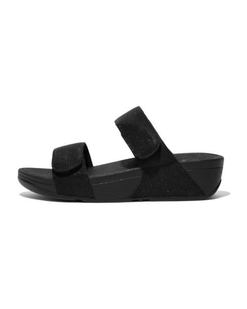 Lulu Adjustable Shimmerlux Slides All Black