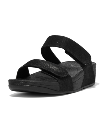 FitFlop Lulu Adjustable Shimmerlux Slides All Black