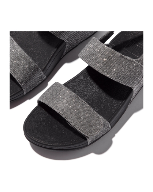 Lulu Adjustable Shimmerlux Back-Strap Sandals Pewter