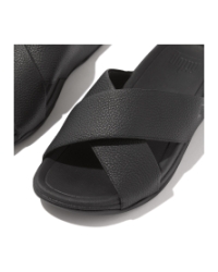 Surfer Mens Tumbled-Leather Cross Slides Black