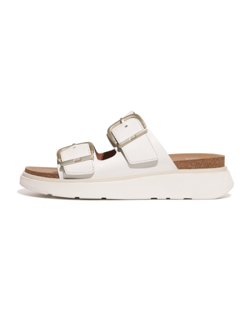 Gen-FF Buckle Two-Bar Leather Slides Urban White