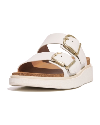 FitFlop Gen-FF Buckle Two-Bar Leather Slides Urban White