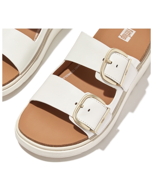 Gen-FF Buckle Two-Bar Leather Slides Urban White