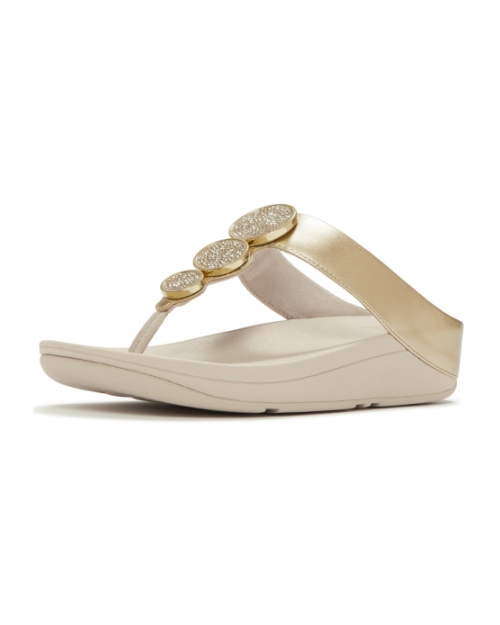 Halo Bead-Circle Metallic Toe-Post Sandals Platino