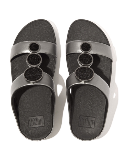Halo Bead-Circle Metallic H-Bar Slides Pewter Black