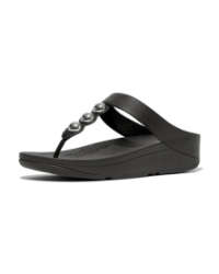 Fino Mirror-Dome Leather Toe-Post Sandals Black