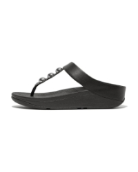 Fino Mirror-Dome Leather Toe-Post Sandals Black