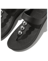 Fino Mirror-Dome Leather Toe-Post Sandals Black