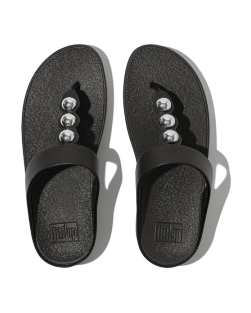 Fino Mirror-Dome Leather Toe-Post Sandals Black