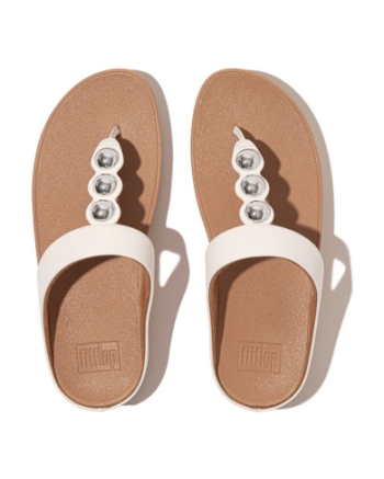 FitFlop Fino Mirror-Dome Leather Toe-Post Sandals Urban White