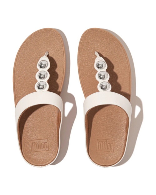 Fino Mirror-Dome Leather Toe-Post Sandals Urban White
